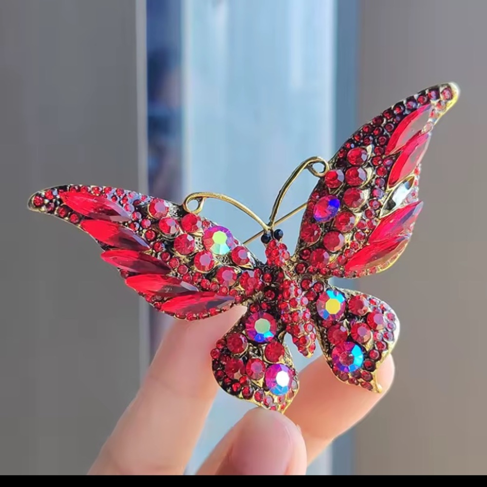 Neiman Marcus Red Crystal Butterfly Brooch Pin